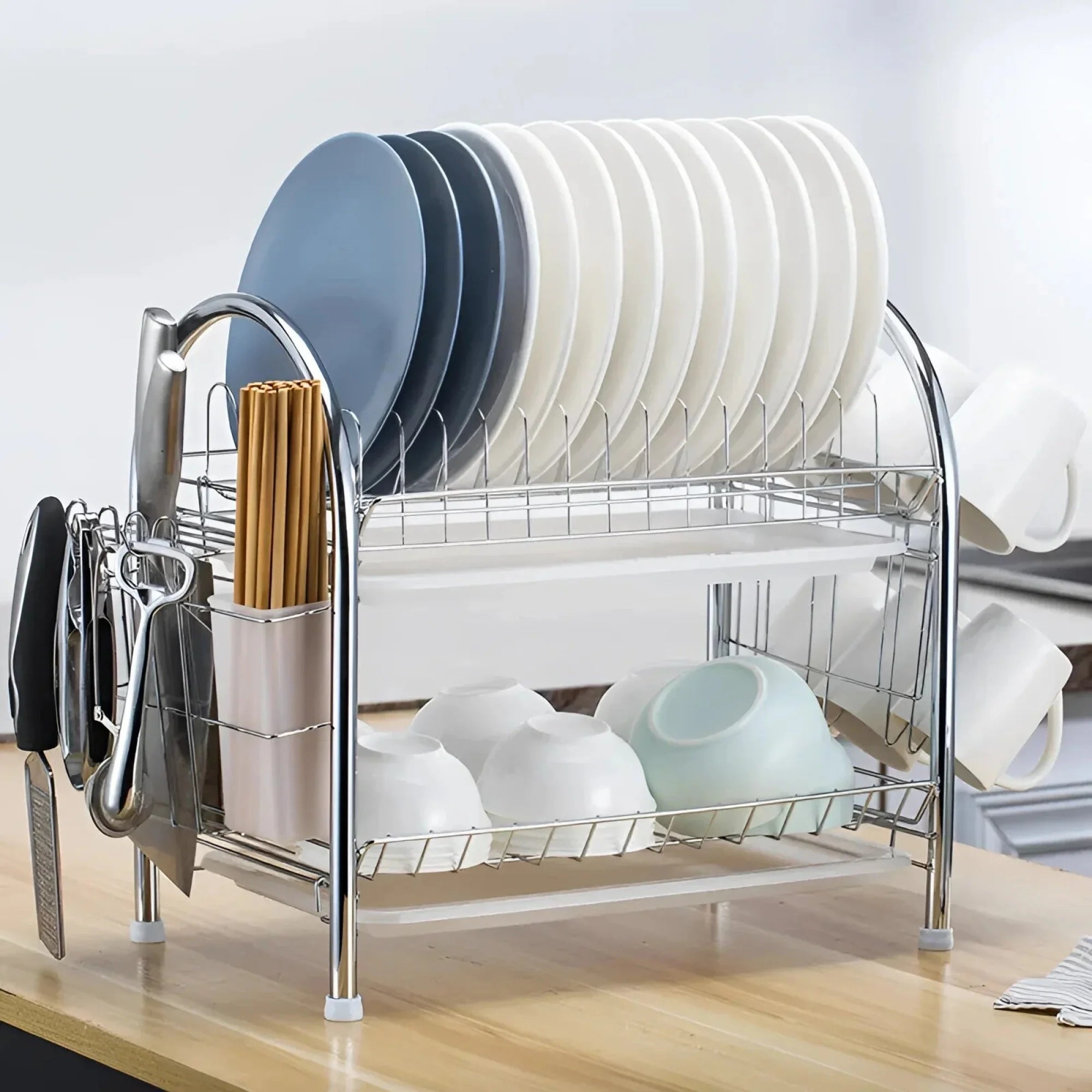 Egouttoir Inox sur Pied Blanc Neige Modèle 2 étages