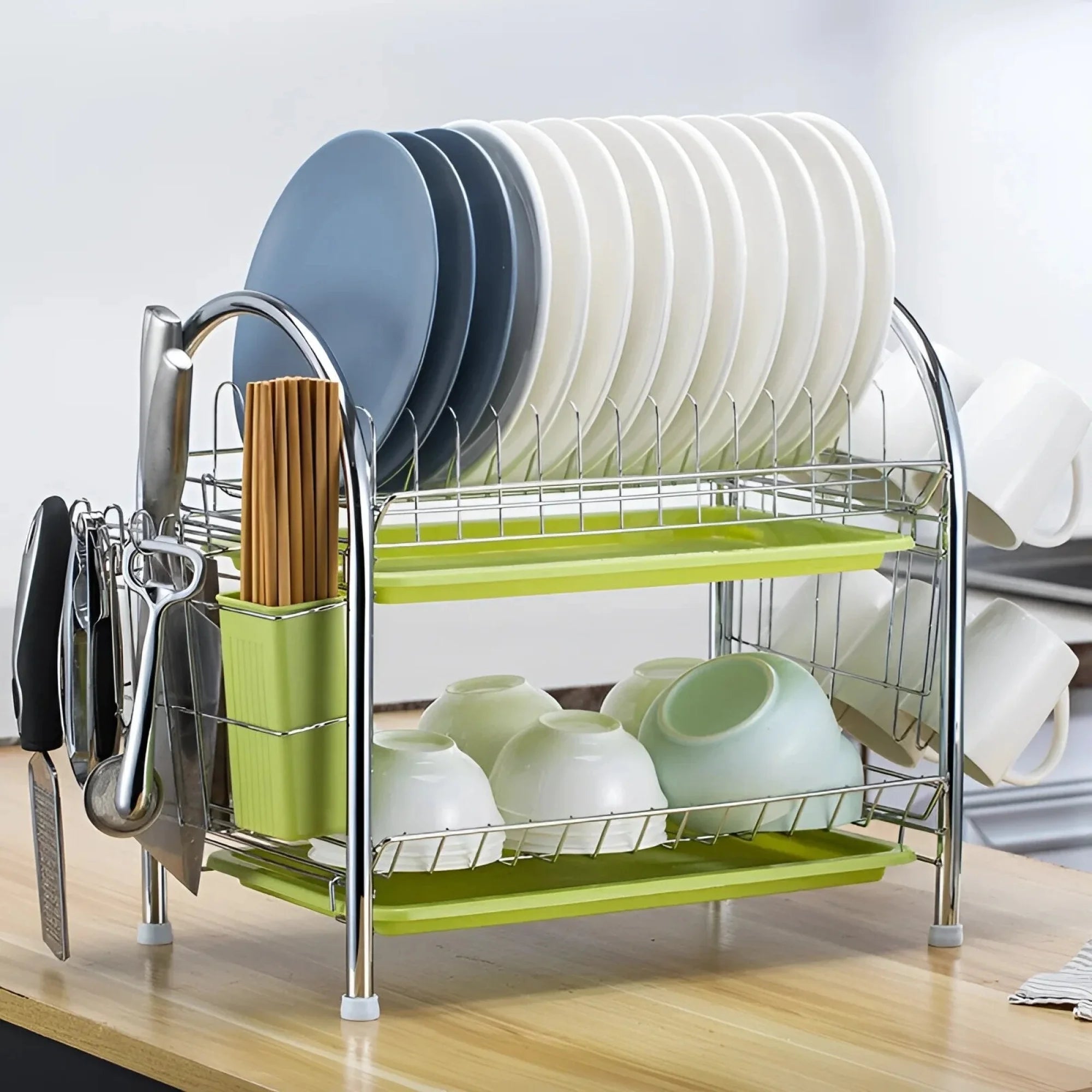 Egouttoir Inox sur Pied Vert Sauge Modèle 2 étages