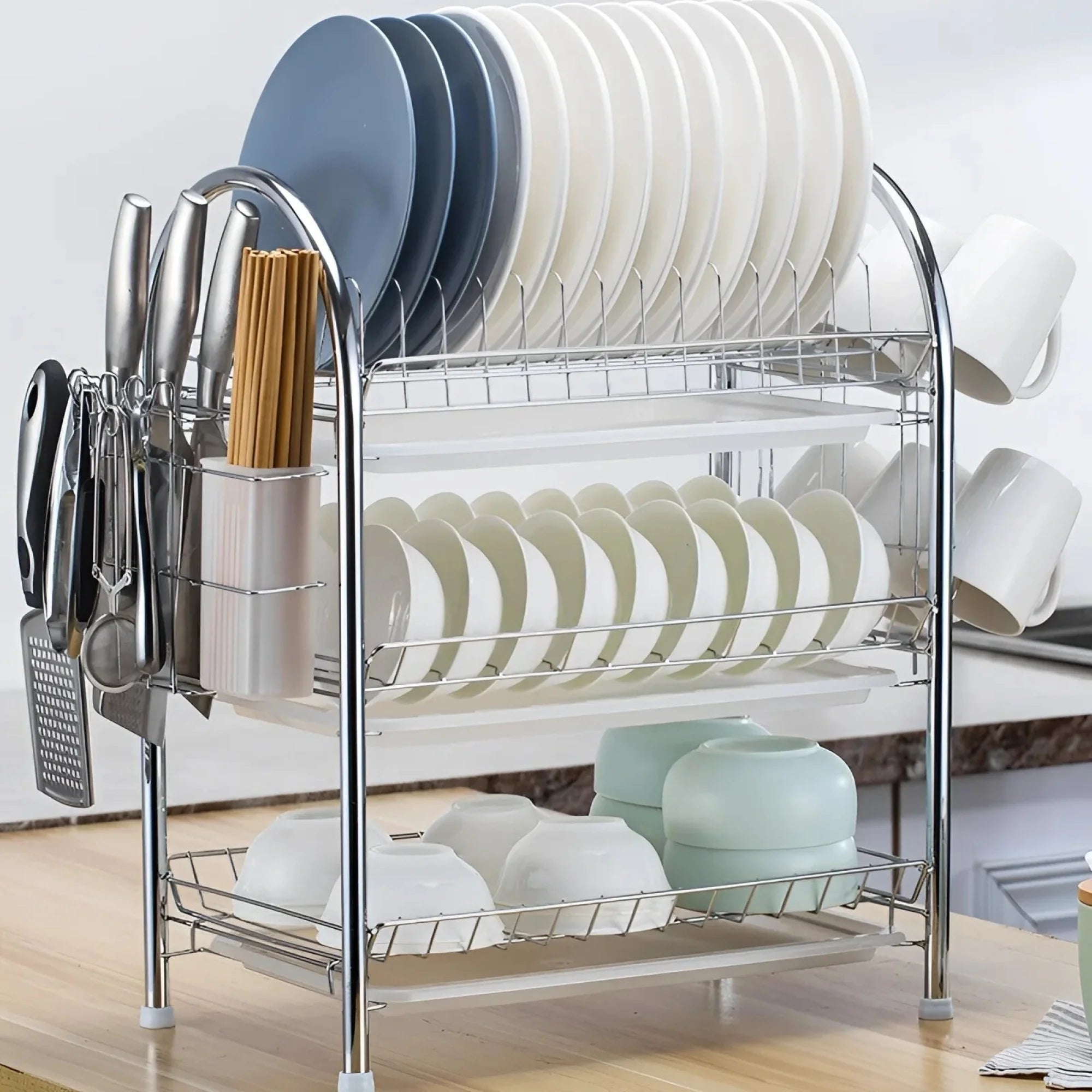 Egouttoir Inox sur Pied Blanc Neige Modèle 3 étages