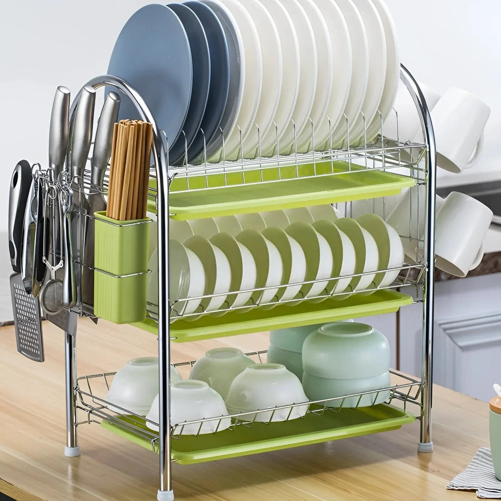 Egouttoir Inox sur Pied Vert Sauge Modèle 3 étages