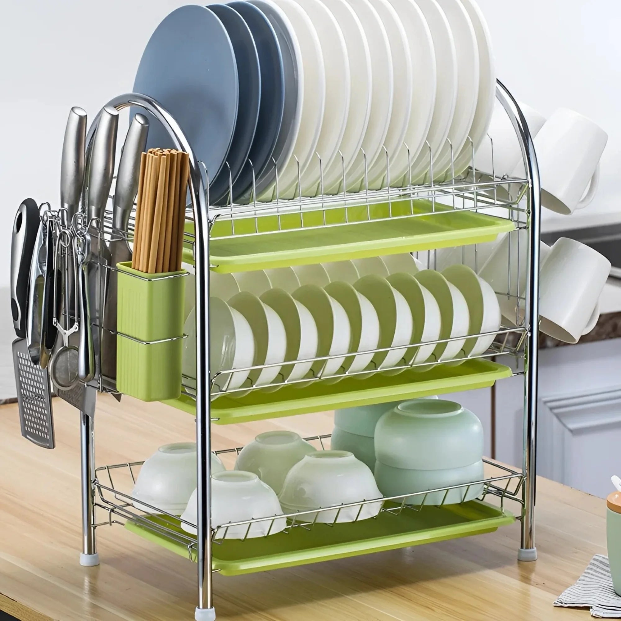 Egouttoir Inox sur Pied Vert Sauge Modèle 3 étages