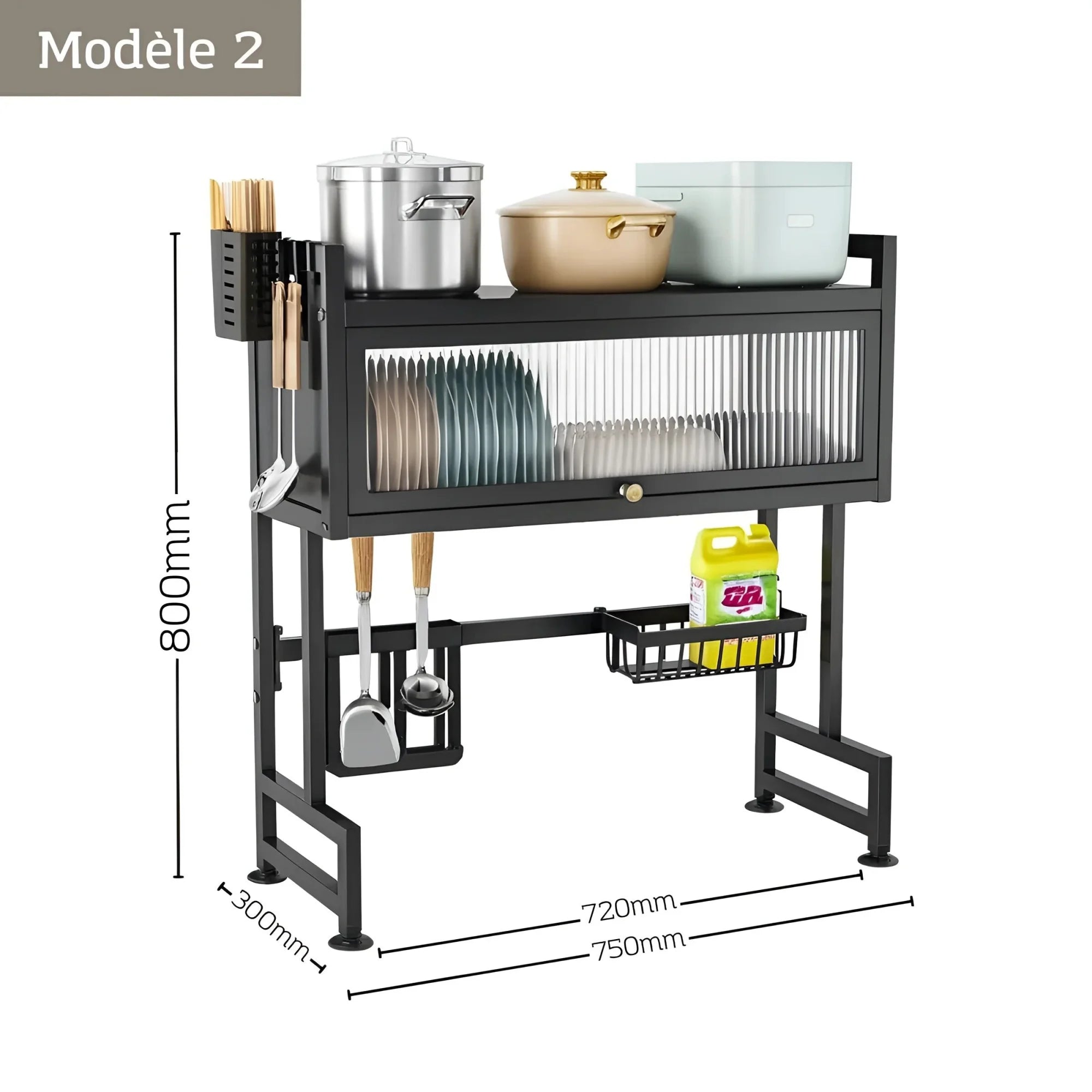Egouttoir Vaisselle Au Dessus Evier Noir Obsidienne 75cm de largeur (72cm entre les deux pieds)